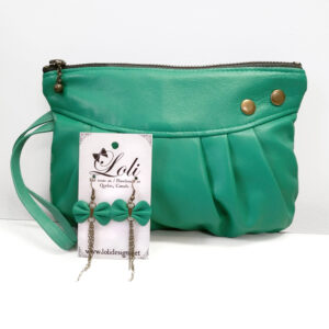 Ensemble cadeau cuir turquoise - Kit pochette et boucles d'oreilles