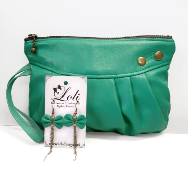 Ensemble cadeau cuir turquoise - Kit pochette et boucles d'oreilles