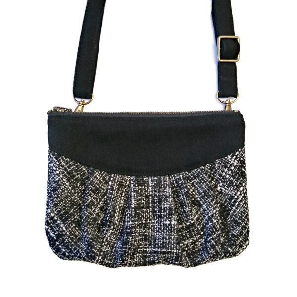 Sac à main multifonction en denim et lainage noir et blanc - Image 2