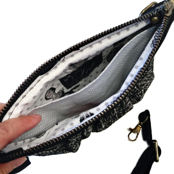 Sac à main multifonction en denim et lainage noir et blanc - Image 5