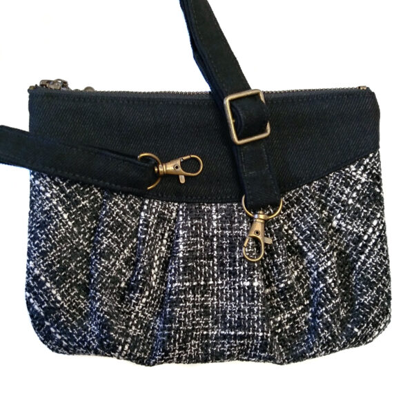 Sac à main multifonction en denim et lainage noir et blanc - Image 4