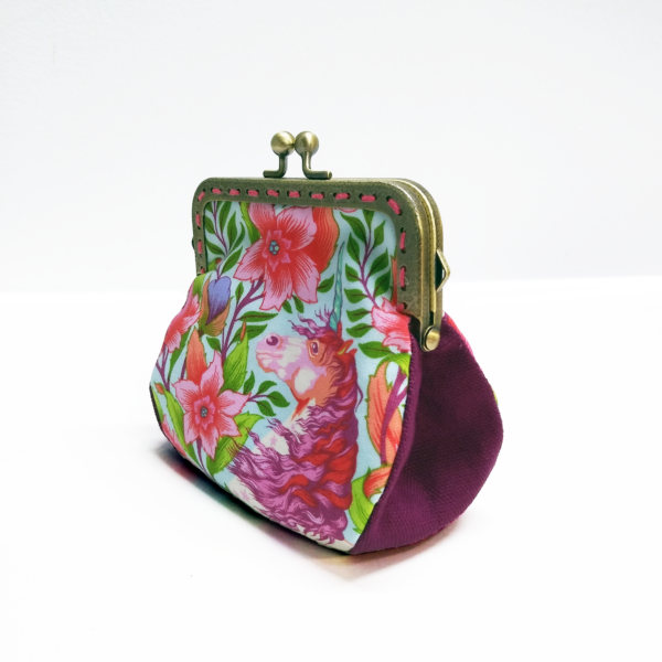 Porte-monnaie licorne rose et mauve - Fermoir en métal - Image 5