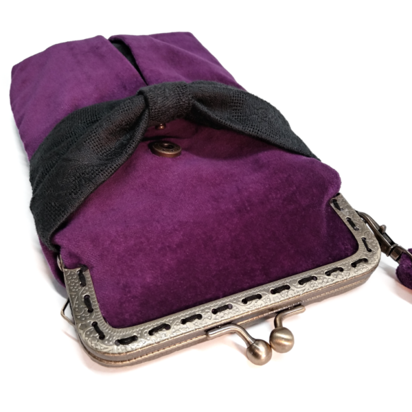 Pochette cellulaire velours violet, noeud noir et fermoir vintage - Image 14