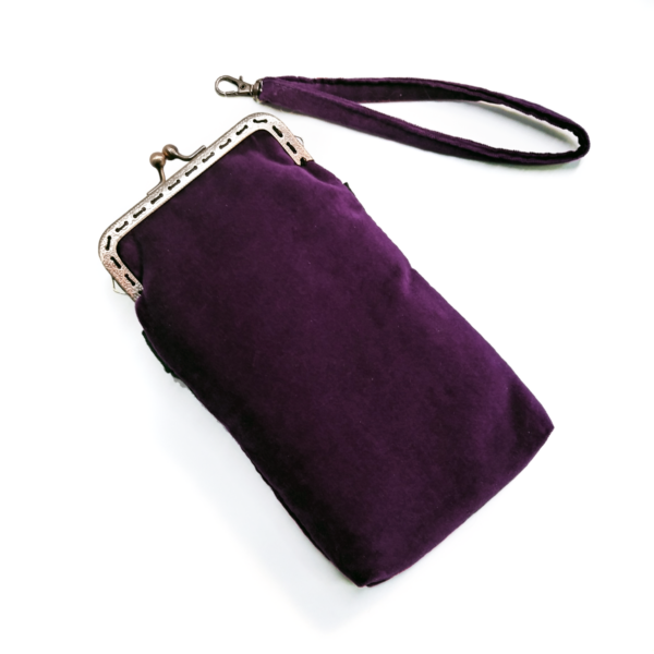 Pochette cellulaire velours violet, noeud noir et fermoir vintage - Image 18