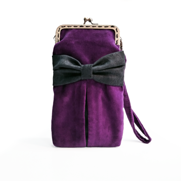 Pochette cellulaire velours violet, noeud noir et fermoir vintage - Image 12
