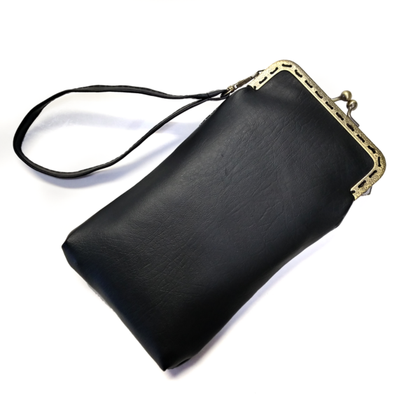 Sac cellulaire en cuirette noire et pois blancs avec fermoir vintage - Image 9