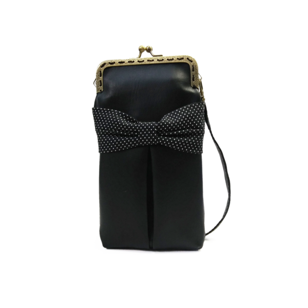 Sac cellulaire en cuirette noire et pois blancs avec fermoir vintage - Image 4