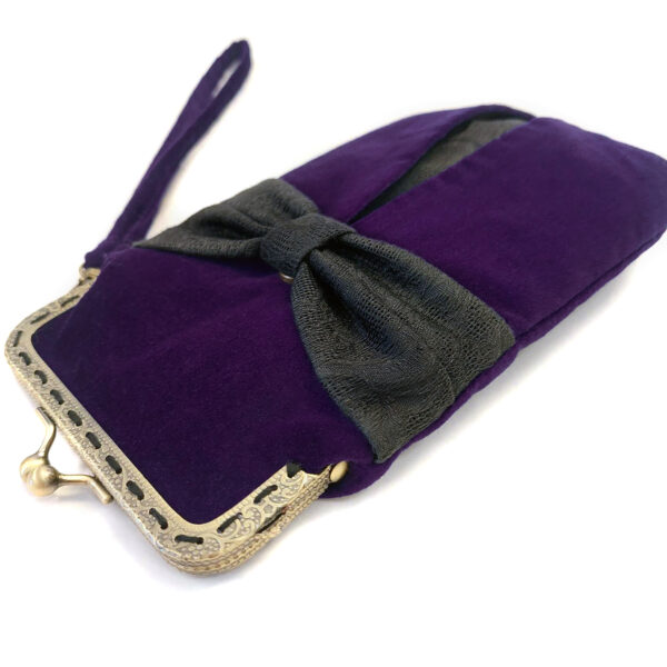 Petit sac velours mauve et noeud gris foncé avec fermoir vintage - Image 4