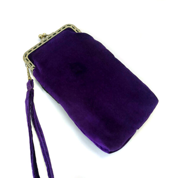 Petit sac velours mauve et noeud gris foncé avec fermoir vintage - Image 6