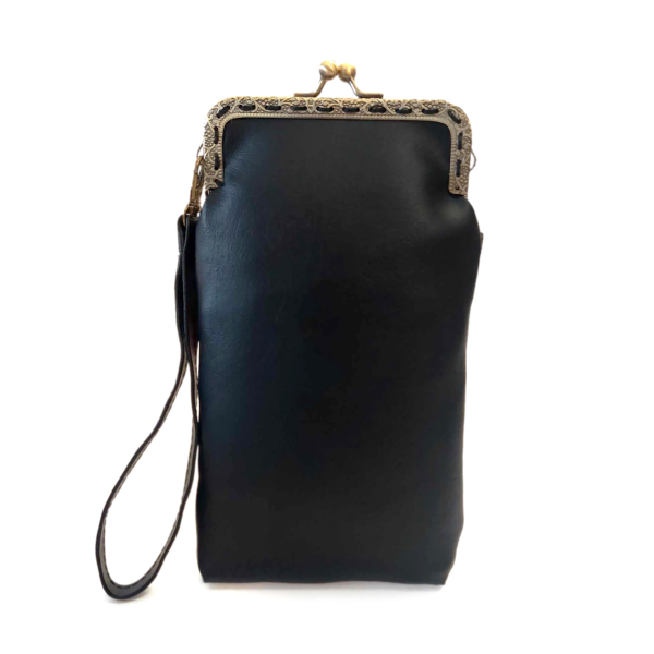 Sac à main noir vintage en cuirette et fermoir bronze - Image 7