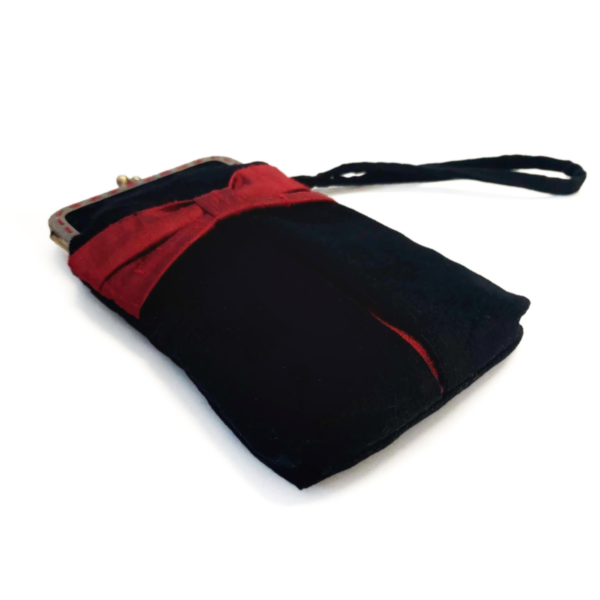 Pochette noire et rouge, velours côtelé et soie - Fermoir vintage - Image 6