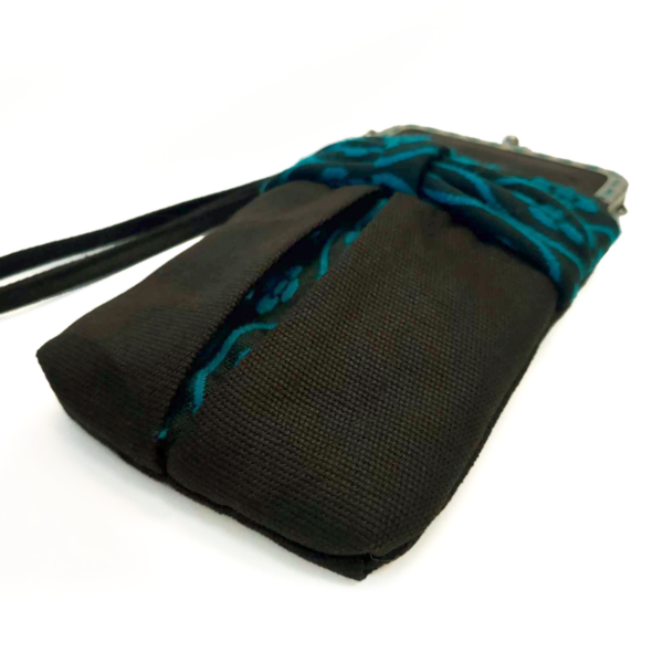 Mini sac vintage brun et turquoise avec fermoir vintage bronze - Image 5