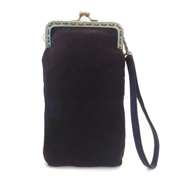 Mini sac vintage brun et turquoise avec fermoir vintage bronze - Image 6