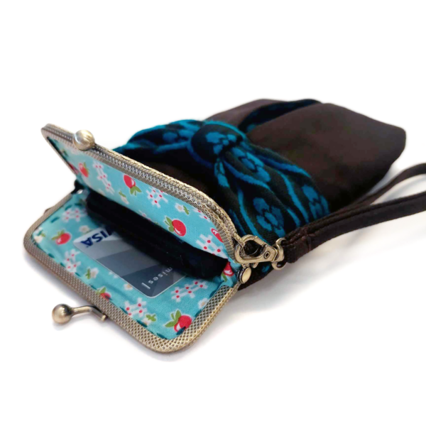 Mini sac vintage brun et turquoise avec fermoir vintage bronze - Image 4