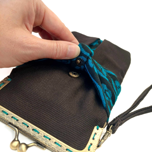 Mini sac vintage brun et turquoise avec fermoir vintage bronze - Image 2