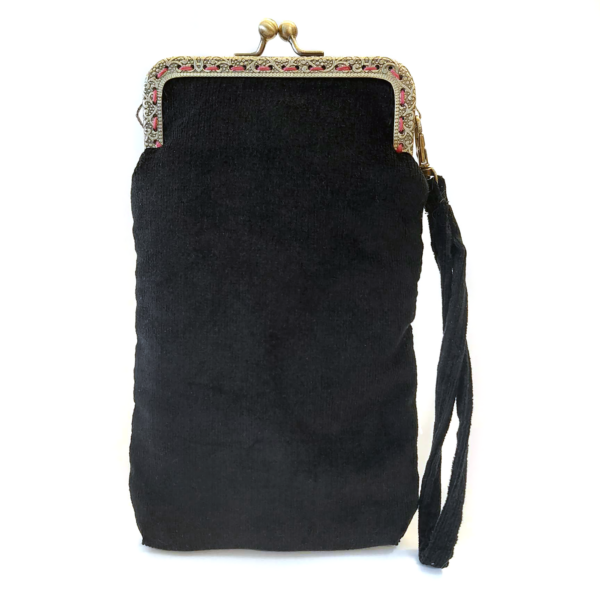 Porte-cellulaire fleuris et velours côtelé noir avec fermoir bronze - Image 6