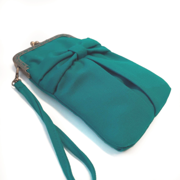 Petit sac à main turquoise avec fermoir vintage bronze - Image 2