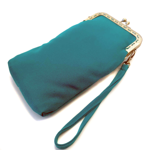 Petit sac à main turquoise avec fermoir vintage bronze - Image 6