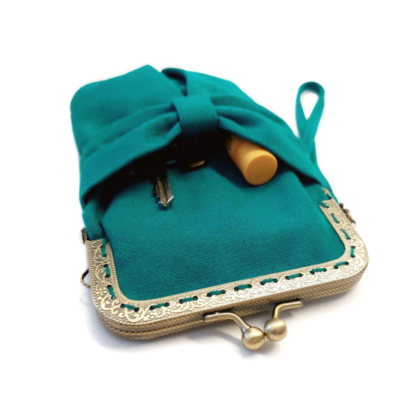 Petit sac à main turquoise avec fermoir vintage bronze - Image 4