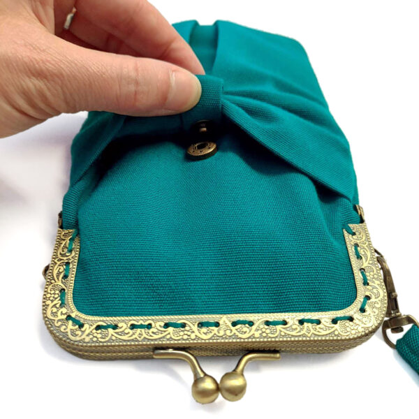 Petit sac à main turquoise avec fermoir vintage bronze - Image 5