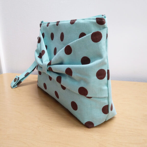 Grande pochette à maquillage pois aqua et brun - Image 2