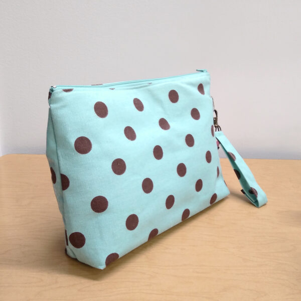 Grande pochette à maquillage pois aqua et brun - Image 3