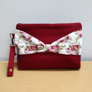 Trousse à maquillage fleuris rouge vin - Pochette de voyage