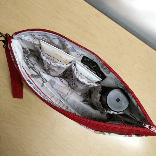 Trousse à maquillage fleuris rouge vin - Pochette de voyage - Image 6