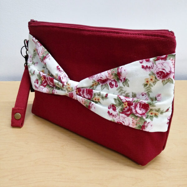 Trousse à maquillage fleuris rouge vin - Pochette de voyage - Image 3