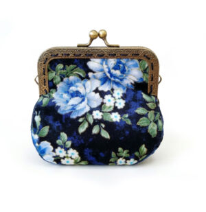 Porte-monnaie vintage fleuri bleu et doré
