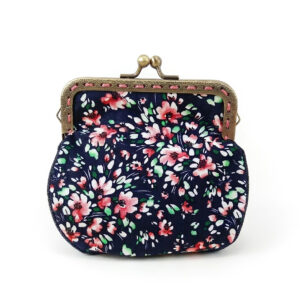 Porte-monnaie vintage fleurs roses, crème et vert - Fermoir bronze